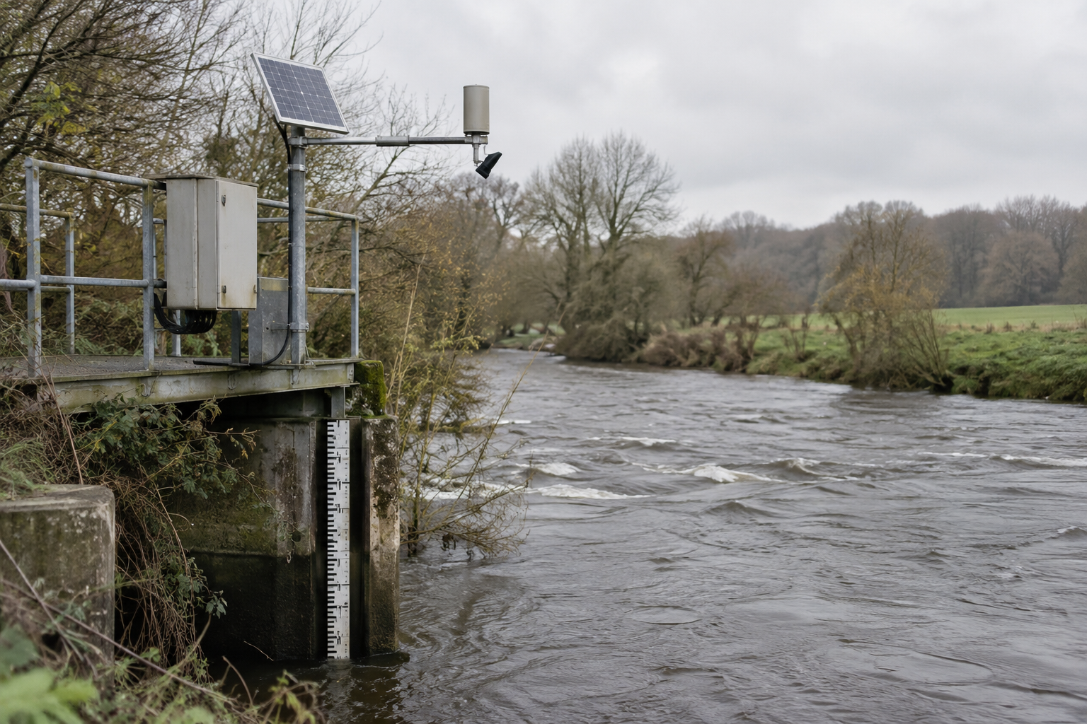 River gauging equipment used to monitor water levels for a flood warning service